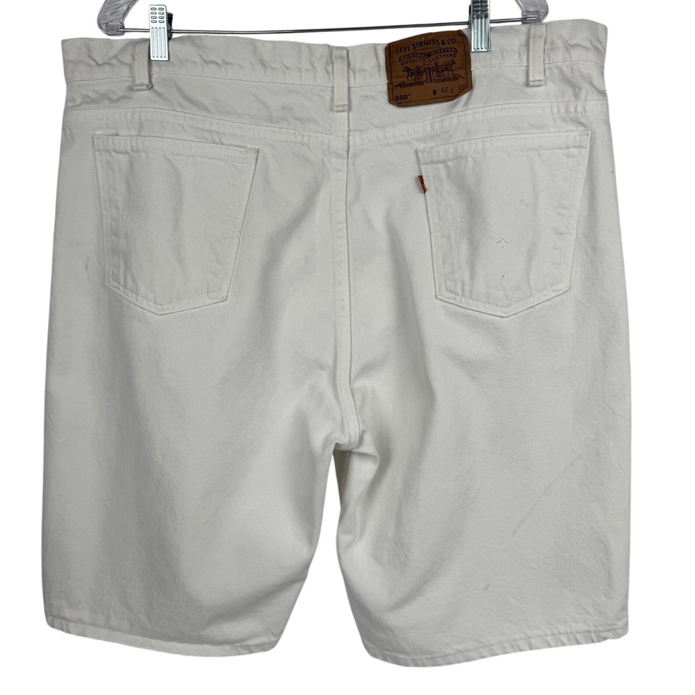 VTG 90's Levi's 550 Orange Tab White Cotton Rigid Denim Shorts Men's 42